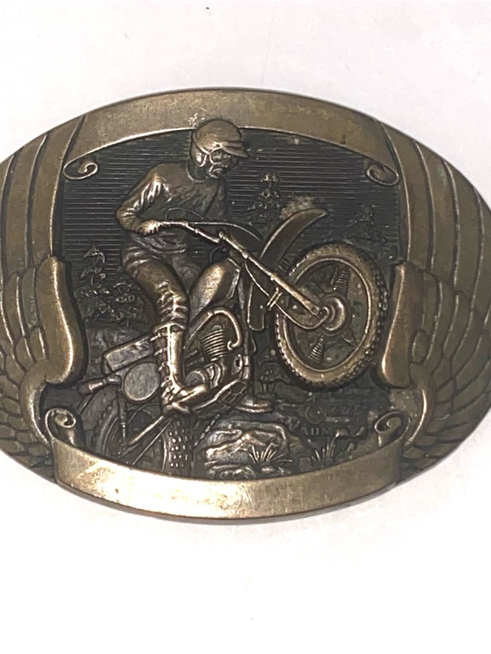 Motocross Motorcycle Rider Belt Buckle ADM Solid Brass